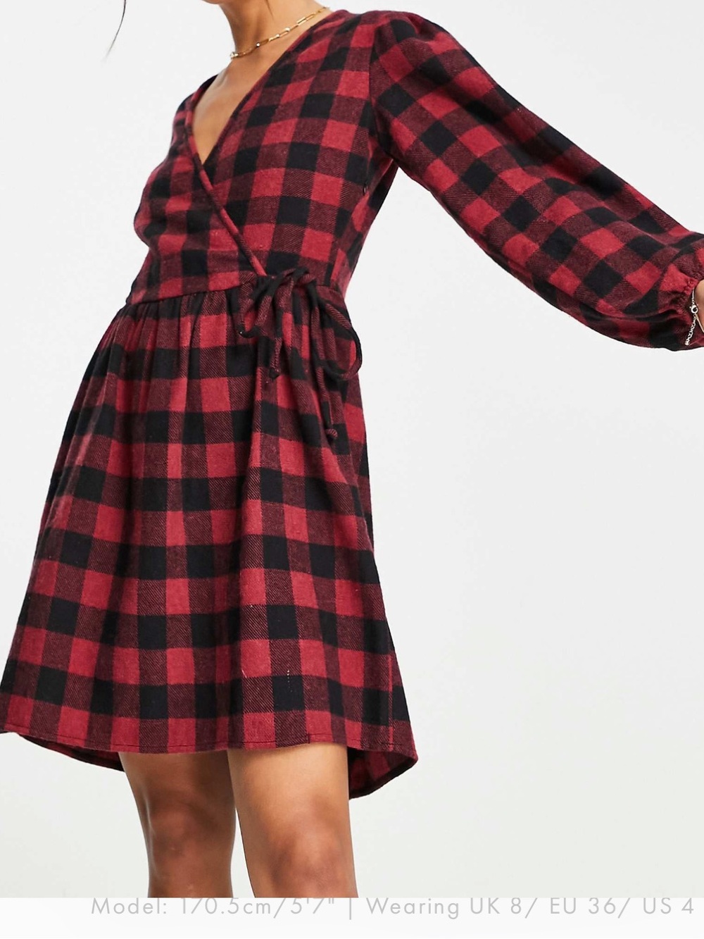ASOS Long Sleeve Checked Wrap Mini Dress - Red and Black